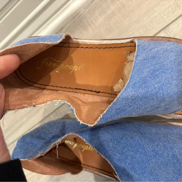 Free People Mont Blank Open Toe Cutout Denim Flats Sandals size 8.5 - Picture 4 of 10